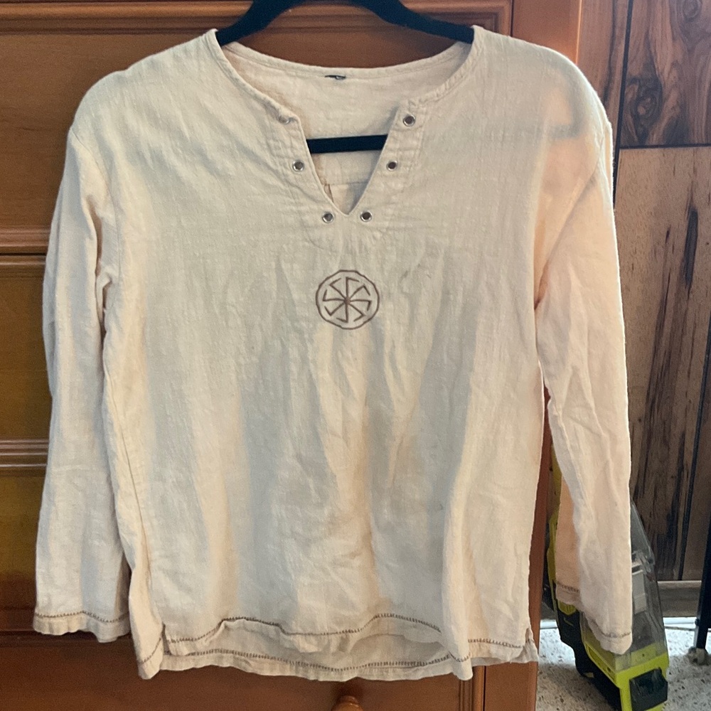 Cream Long Sleeve Casual Tee